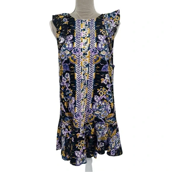 Free People Summer In Tulum Boho Linen Tunic Top Mini Dress Black Purple Medium - Picture 3 of 13